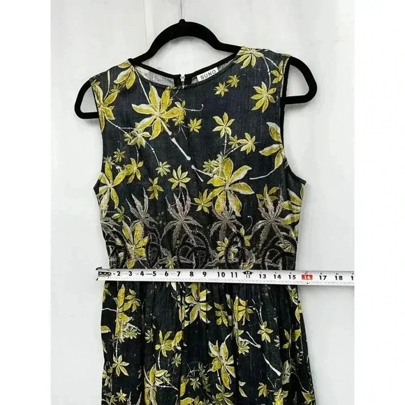 SUNO‎ (6) Black & Yellow 100% Silk Mini Sleeveless Fit & Flare Eyelet Mini Dress - Picture 13 of 14